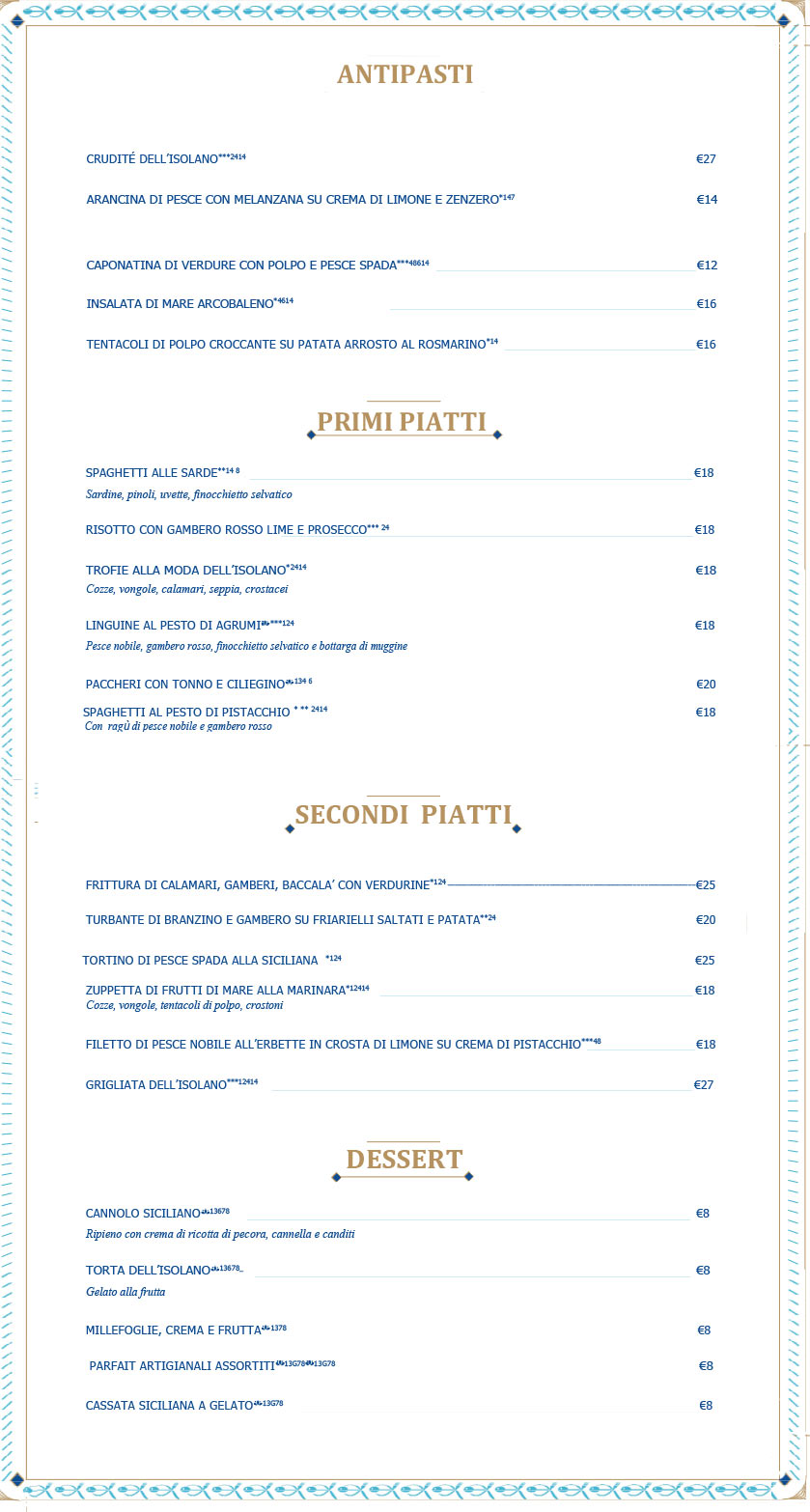 Menu Restaurant L'Isolano